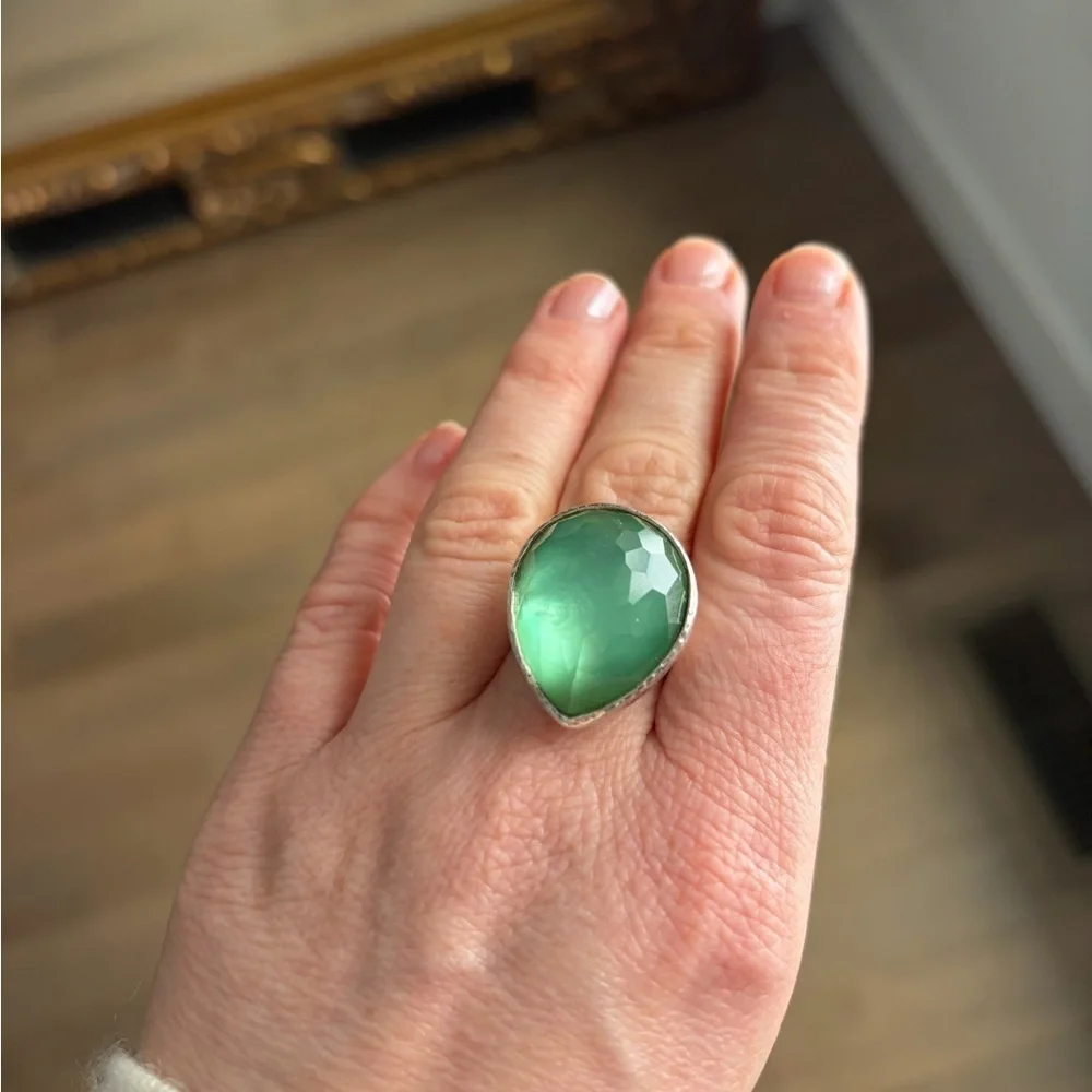 Ippolita Rock Candy Large Teardrop Silver and Aquamarine Ring size 7.5